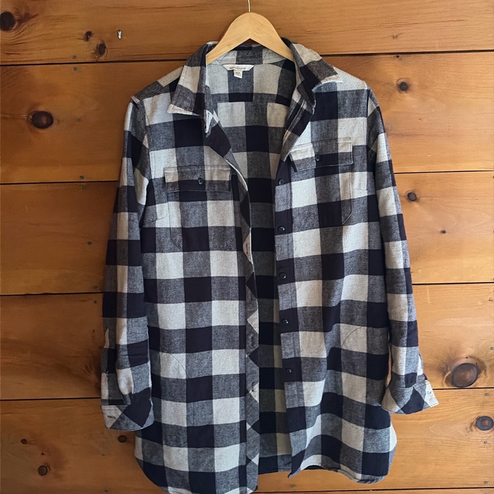 L.L. Bean Signature Navy and Cream Buffalo Check Flannel Shirt